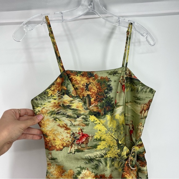 Alice McCall Voodoo Green Belted Printed Brocade Strappy Ruffle Mini Dress 2 - Picture 5 of 13